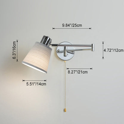 Modern Minimalist Swing Arm Round Cylinder Iron Fabric 1-Light Wall Sconce Lamp For Bedroom