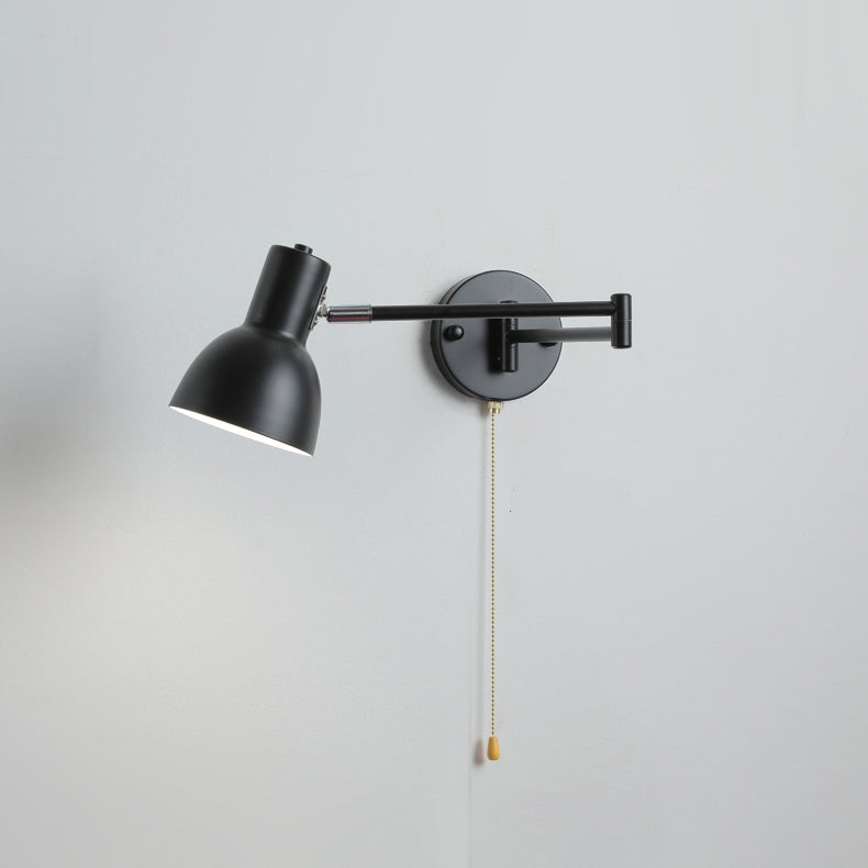 Modern Minimalist Swing Arm Round Cylinder Iron Fabric 1-Light Wall Sconce Lamp For Bedroom