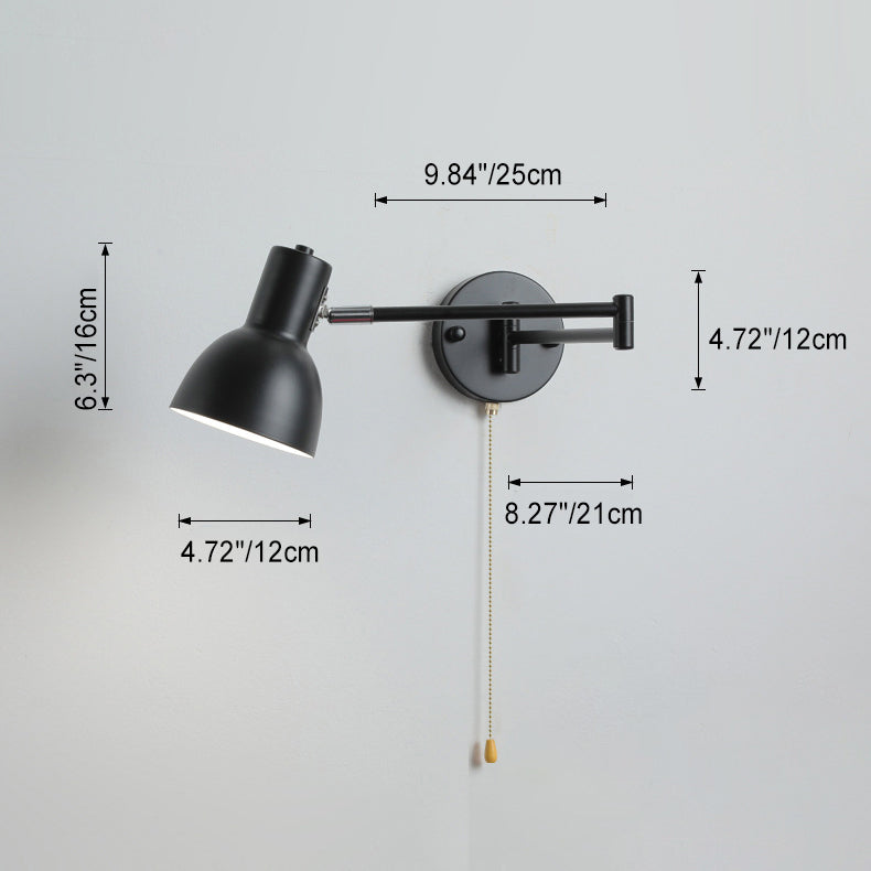 Modern Minimalist Swing Arm Round Cylinder Iron Fabric 1-Light Wall Sconce Lamp For Bedroom