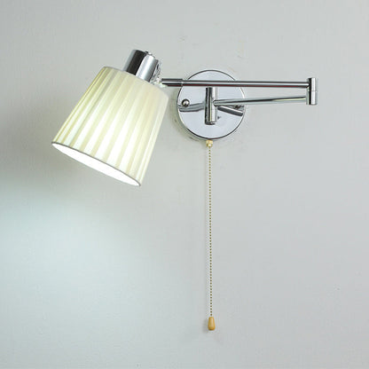 Modern Minimalist Swing Arm Round Cylinder Iron Fabric 1-Light Wall Sconce Lamp For Bedroom