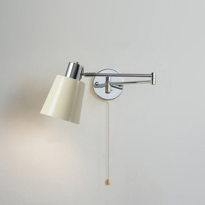Modern Minimalist Swing Arm Round Cylinder Iron Fabric 1-Light Wall Sconce Lamp For Bedroom
