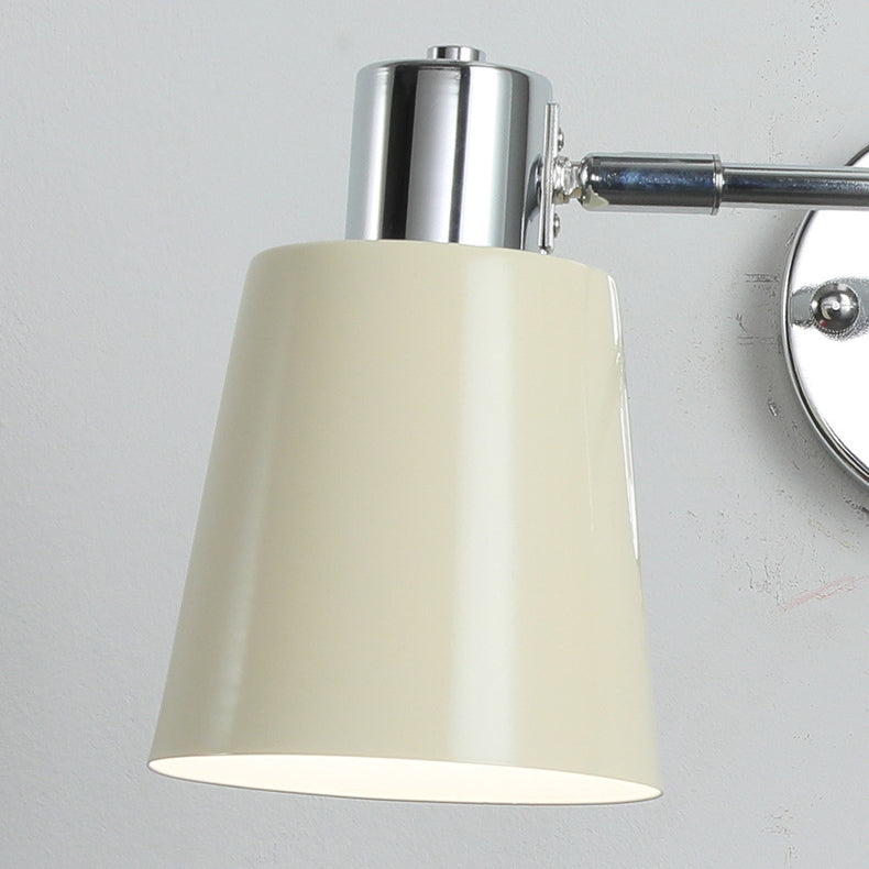 Modern Minimalist Swing Arm Round Cylinder Iron Fabric 1-Light Wall Sconce Lamp For Bedroom