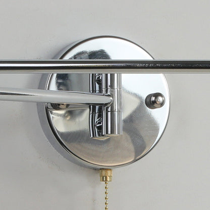 Modern Minimalist Swing Arm Round Cylinder Iron Fabric 1-Light Wall Sconce Lamp For Bedroom