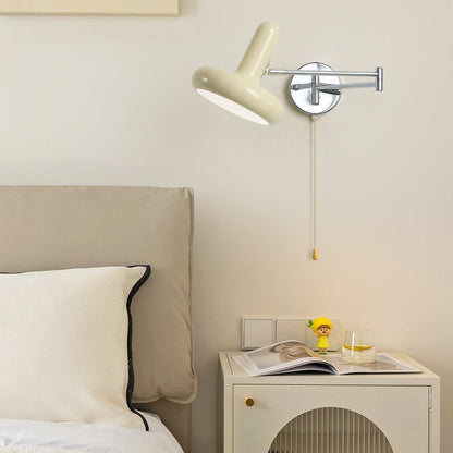 Modern Minimalist Swing Arm Round Cylinder Iron Fabric 1-Light Wall Sconce Lamp For Bedroom