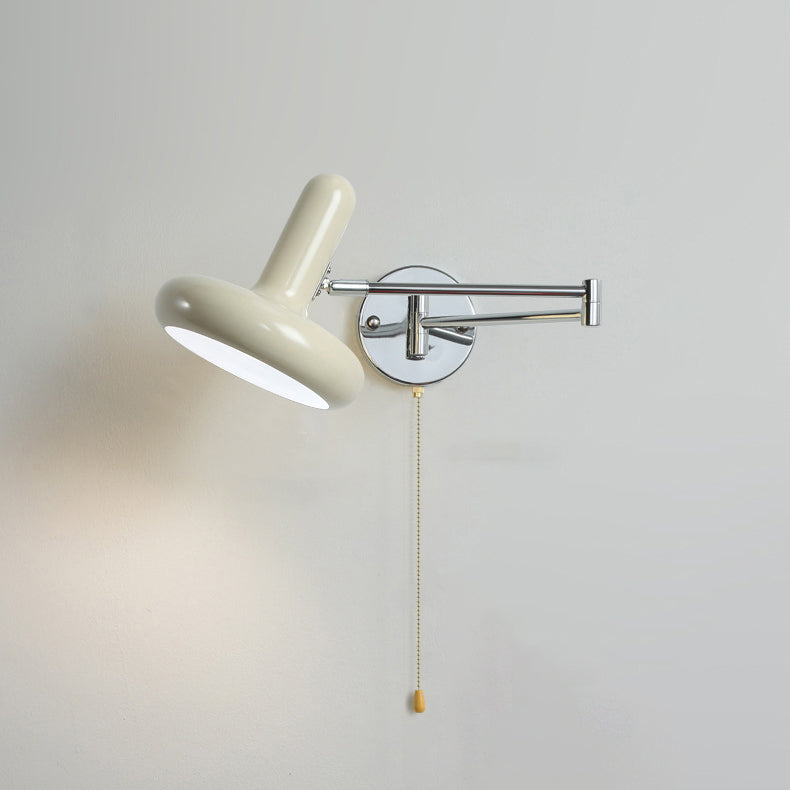 Modern Minimalist Swing Arm Round Cylinder Iron Fabric 1-Light Wall Sconce Lamp For Bedroom