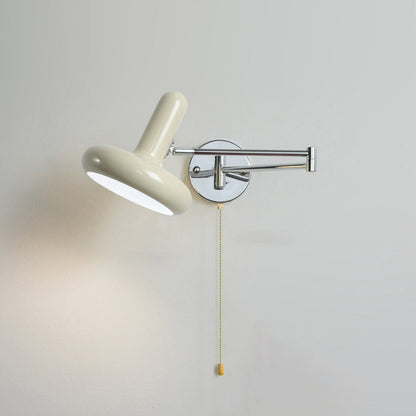 Modern Minimalist Swing Arm Round Cylinder Iron Fabric 1-Light Wall Sconce Lamp For Bedroom