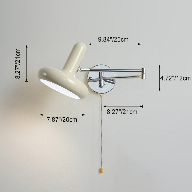 Modern Minimalist Swing Arm Round Cylinder Iron Fabric 1-Light Wall Sconce Lamp For Bedroom