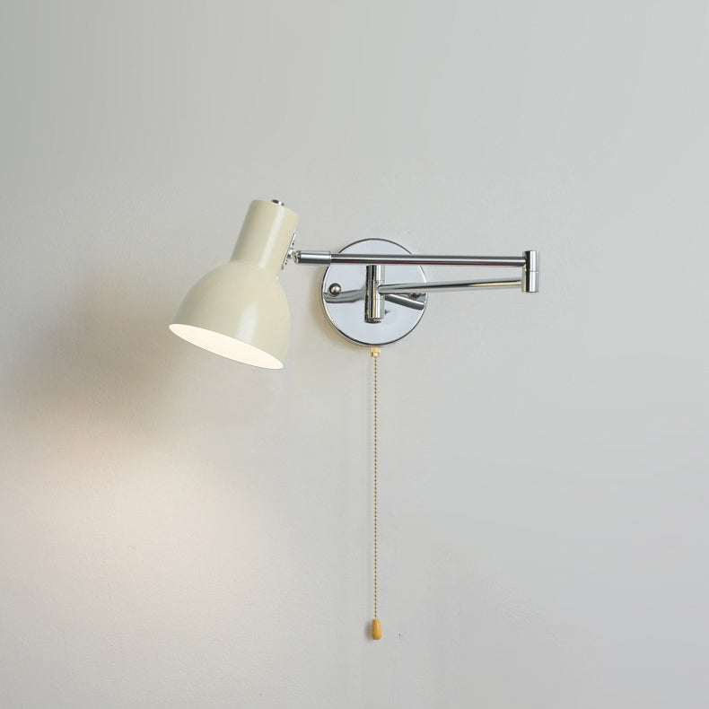 Modern Minimalist Swing Arm Round Cylinder Iron Fabric 1-Light Wall Sconce Lamp For Bedroom