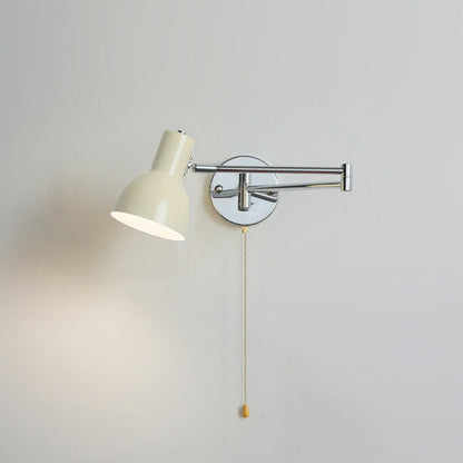 Modern Minimalist Swing Arm Round Cylinder Iron Fabric 1-Light Wall Sconce Lamp For Bedroom