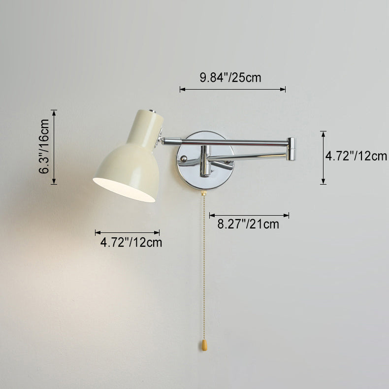 Modern Minimalist Swing Arm Round Cylinder Iron Fabric 1-Light Wall Sconce Lamp For Bedroom