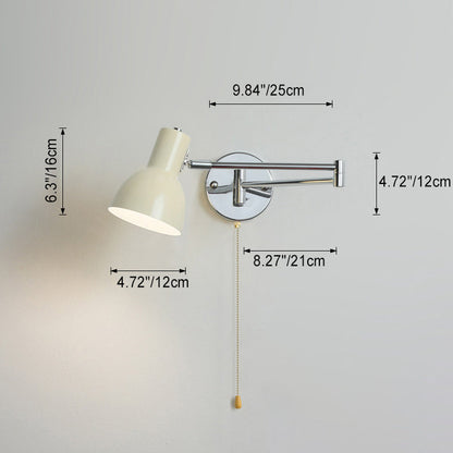 Modern Minimalist Swing Arm Round Cylinder Iron Fabric 1-Light Wall Sconce Lamp For Bedroom