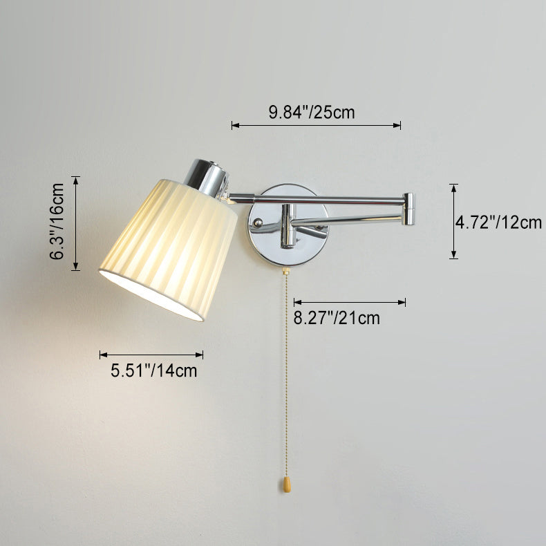 Modern Minimalist Swing Arm Round Cylinder Iron Fabric 1-Light Wall Sconce Lamp For Bedroom