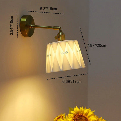 Traditional Vintage Round Hand Painted Pattern Brass Ceramic 1-Light Wall Sconce Lamp For Bedroom