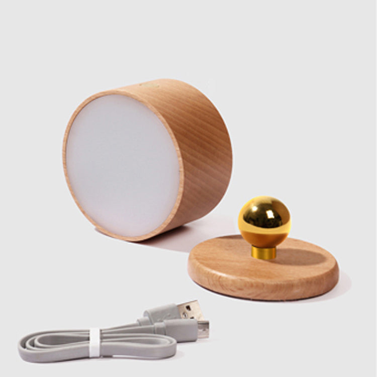 Modern Minimalist USB Rechargeable Round Metal Solid Wood Plastic LED Wall Sconce Lamp For Bedroom