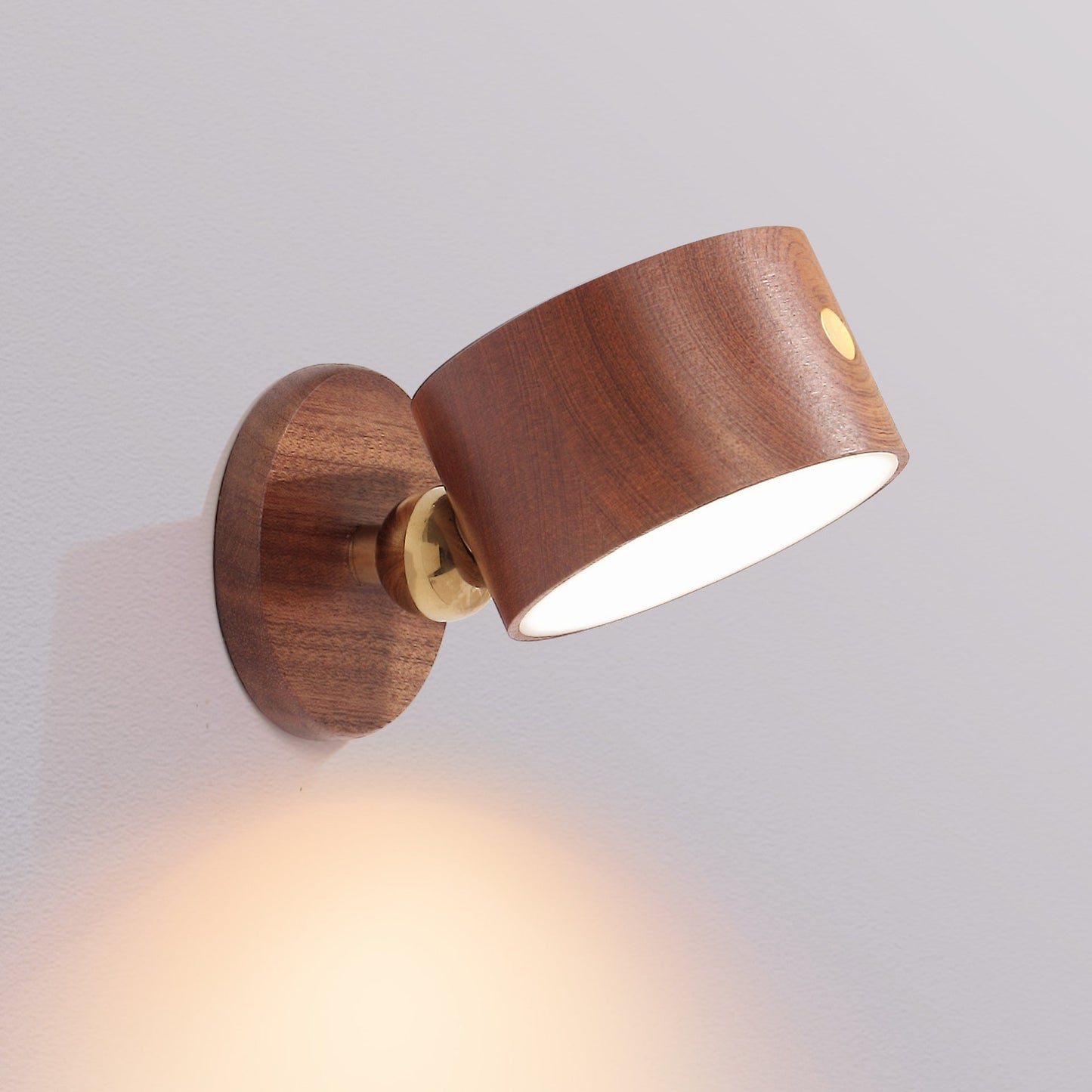 Modern Minimalist USB Rechargeable Round Metal Solid Wood Plastic LED Wall Sconce Lamp For Bedroom