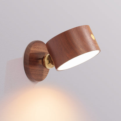 Modern Minimalist USB Rechargeable Round Metal Solid Wood Plastic LED Wall Sconce Lamp For Bedroom