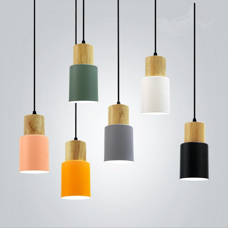 Modern Minimalist Round Cylinder Solid Wood Hardware 1-Light Pendant Light For Living Room