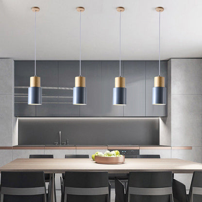 Modern Minimalist Round Cylinder Solid Wood Hardware 1-Light Pendant Light For Living Room