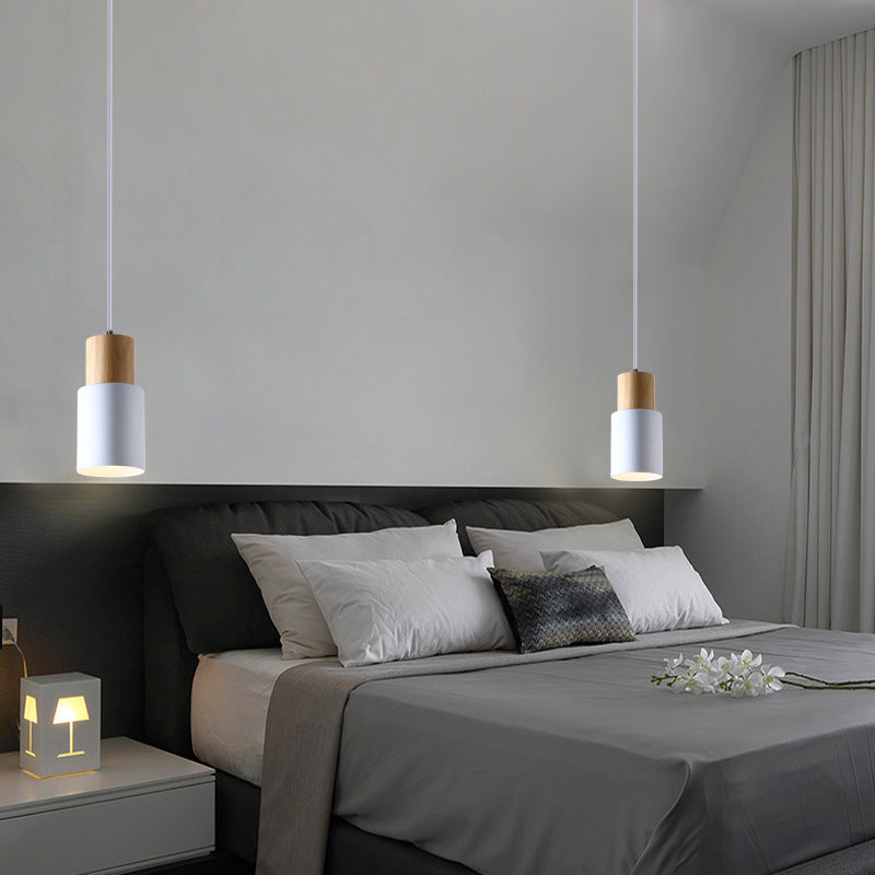 Modern Minimalist Round Cylinder Solid Wood Hardware 1-Light Pendant Light For Living Room