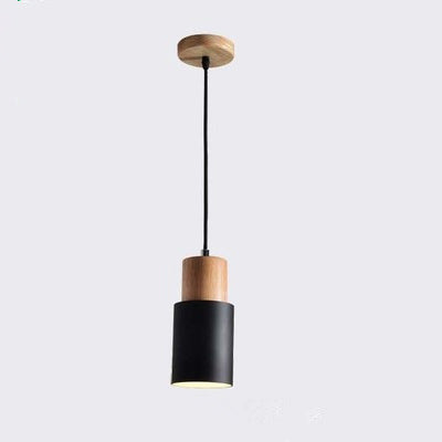 Modern Minimalist Round Cylinder Solid Wood Hardware 1-Light Pendant Light For Living Room