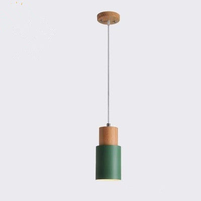 Modern Minimalist Round Cylinder Solid Wood Hardware 1-Light Pendant Light For Living Room