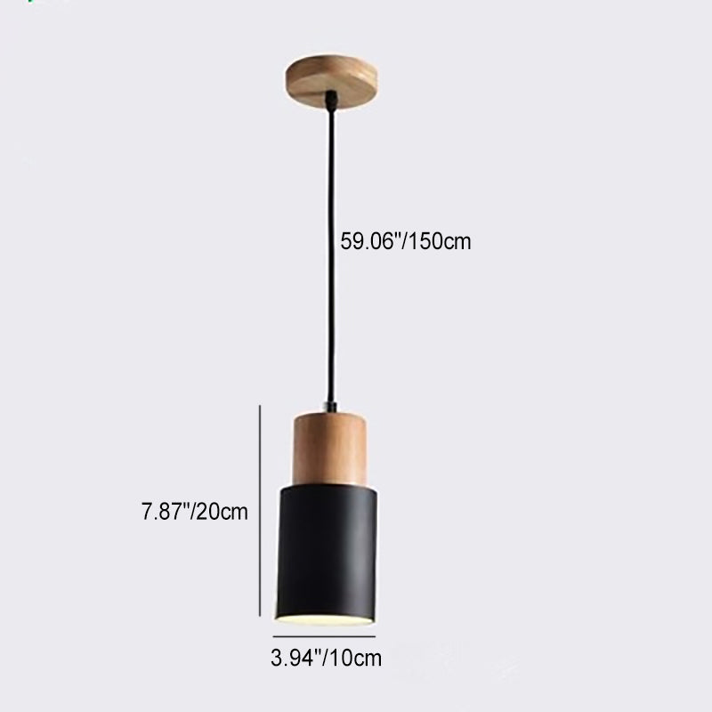 Modern Minimalist Round Cylinder Solid Wood Hardware 1-Light Pendant Light For Living Room