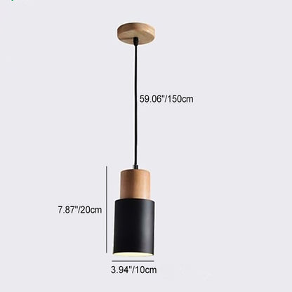 Modern Minimalist Round Cylinder Solid Wood Hardware 1-Light Pendant Light For Living Room