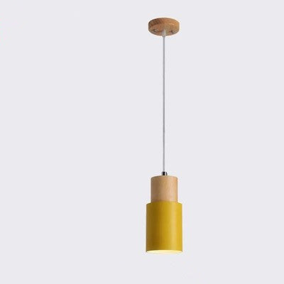 Modern Minimalist Round Cylinder Solid Wood Hardware 1-Light Pendant Light For Living Room