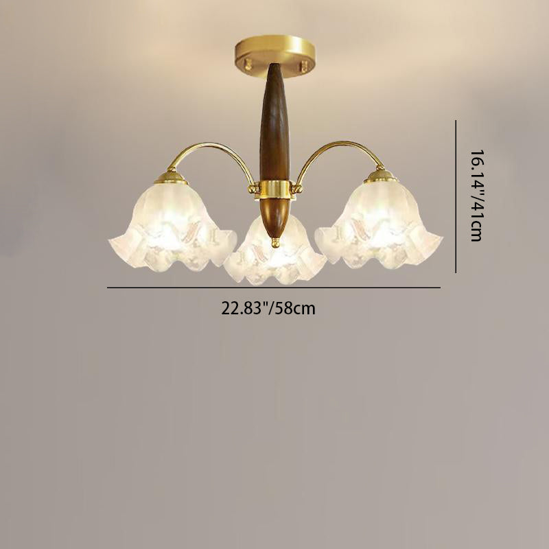 Traditional Vintage Branch Curved Rod Flower Wood Iron Frame Acrylic 3/6/8/10 Light Semi-Flush Mount Ceiling Light For Living Room