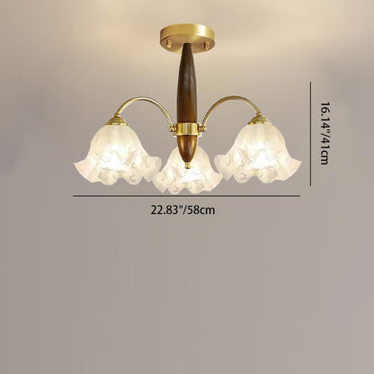 Traditional Vintage Branch Curved Rod Flower Wood Iron Frame Acrylic 3/6/8/10 Light Semi-Flush Mount Ceiling Light For Living Room