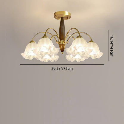 Traditional Vintage Branch Curved Rod Flower Wood Iron Frame Acrylic 3/6/8/10 Light Semi-Flush Mount Ceiling Light For Living Room