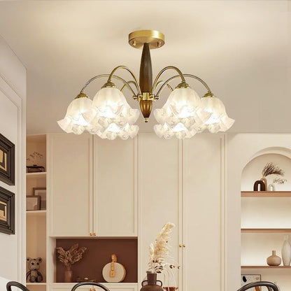 Traditional Vintage Branch Curved Rod Flower Wood Iron Frame Acrylic 3/6/8/10 Light Semi-Flush Mount Ceiling Light For Living Room