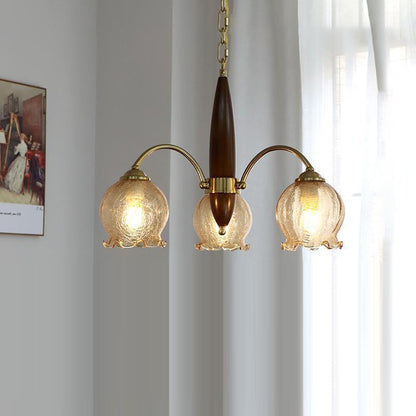 Traditional French Branch Curved Rod Floral Wood Iron Frame Acrylic Glass Shade 3/6/8/10 Light Chandelier For Living Room