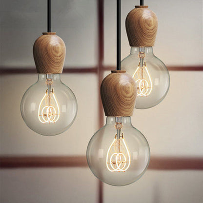 Modern Minimalist Dome Solid Wood 1-Light Pendant Light For Living Room