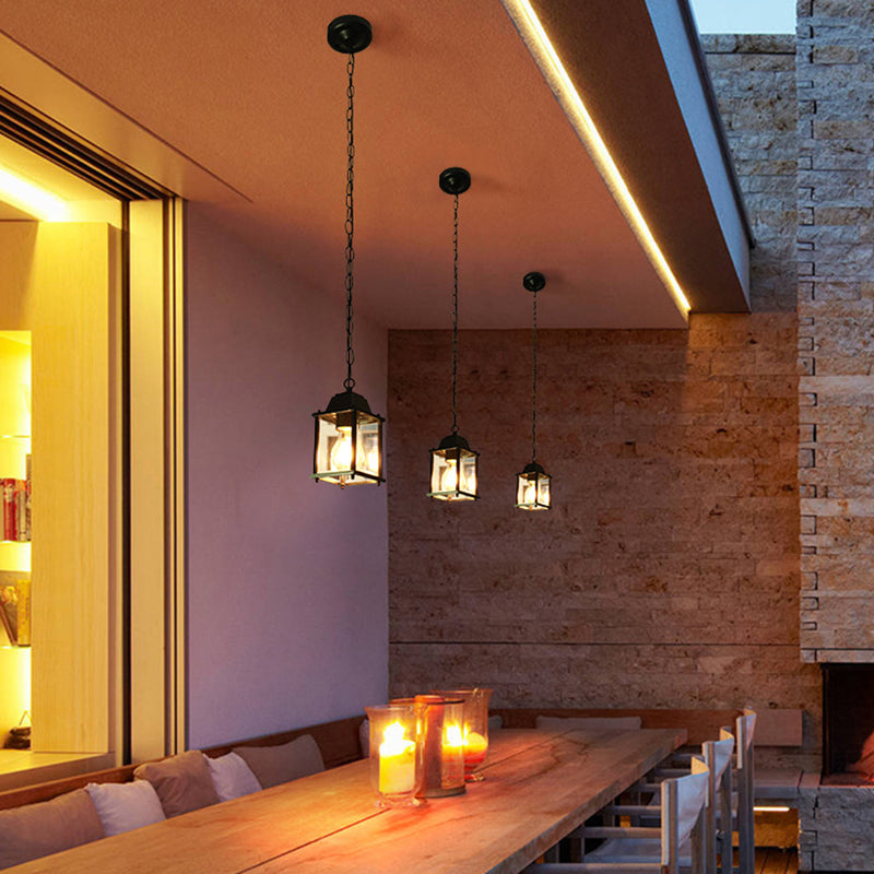 Modern Minimalist Waterproof Rectangular Aluminum Glass 1-Light Pendant Light For Outdoor Patio