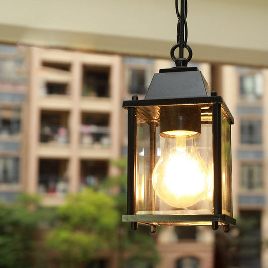 Modern Minimalist Waterproof Rectangular Aluminum Glass 1-Light Pendant Light For Outdoor Patio