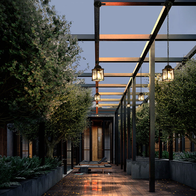 Modern Minimalist Waterproof Rectangular Aluminum Glass 1-Light Pendant Light For Outdoor Patio