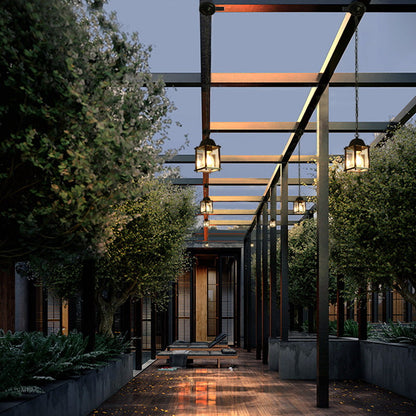 Modern Minimalist Waterproof Rectangular Aluminum Glass 1-Light Pendant Light For Outdoor Patio