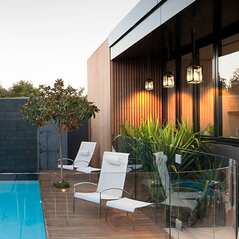 Modern Minimalist Waterproof Rectangular Aluminum Glass 1-Light Pendant Light For Outdoor Patio