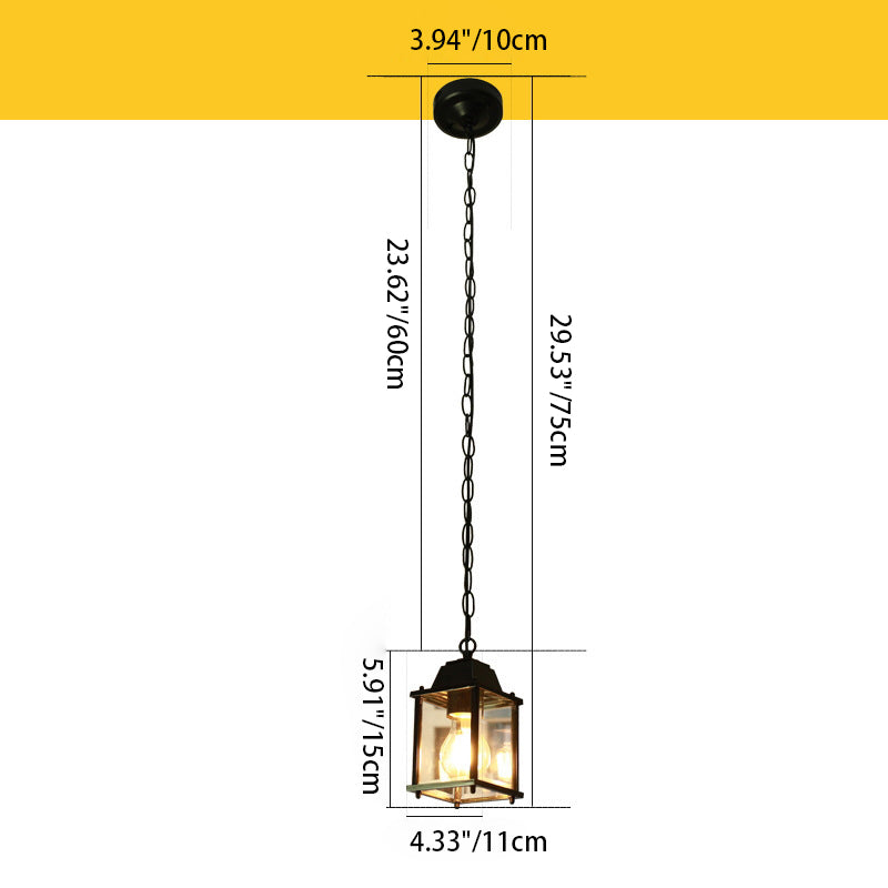 Modern Minimalist Waterproof Rectangular Aluminum Glass 1-Light Pendant Light For Outdoor Patio