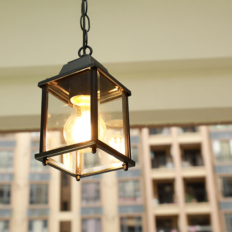 Modern Minimalist Waterproof Rectangular Aluminum Glass 1-Light Pendant Light For Outdoor Patio