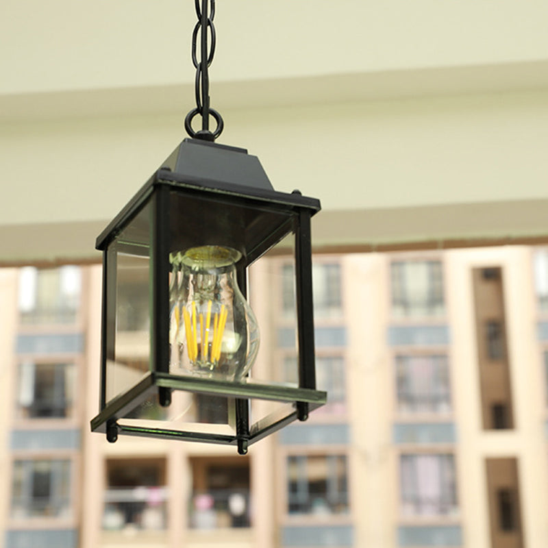 Modern Minimalist Waterproof Rectangular Aluminum Glass 1-Light Pendant Light For Outdoor Patio