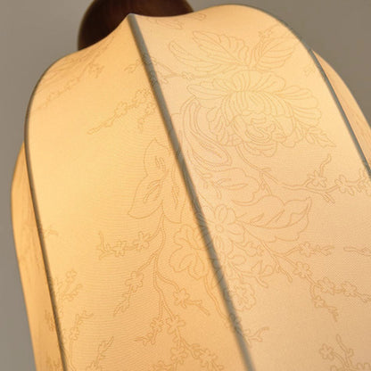 Traditional Vintage Curved Pole Cylinder Fabric Shade Solid Wood Metal Frame 1-Light Wall Sconce Lamp For Bedroom