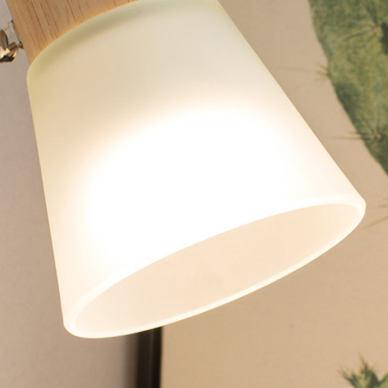 Contemporary Nordic Round Horn Shape Solid Wood Iron Frame Glass Shade 1-Light Wall Sconce Lamp For Bedroom