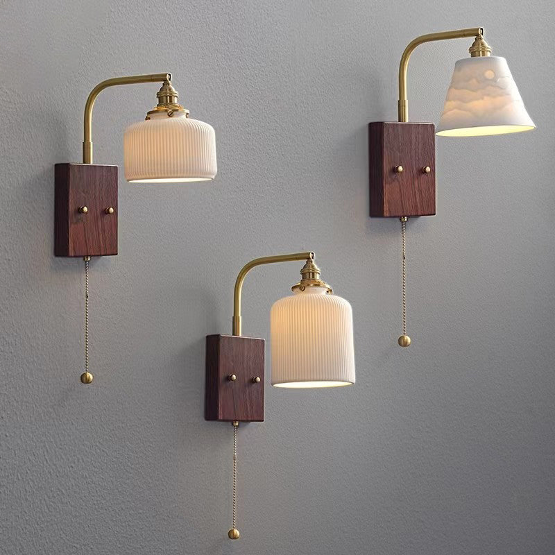 Traditional Vintage Round Cylinder Cone Trapezoidal Copper Ceramic 1-Light Wall Sconce Lamp For Bedroom