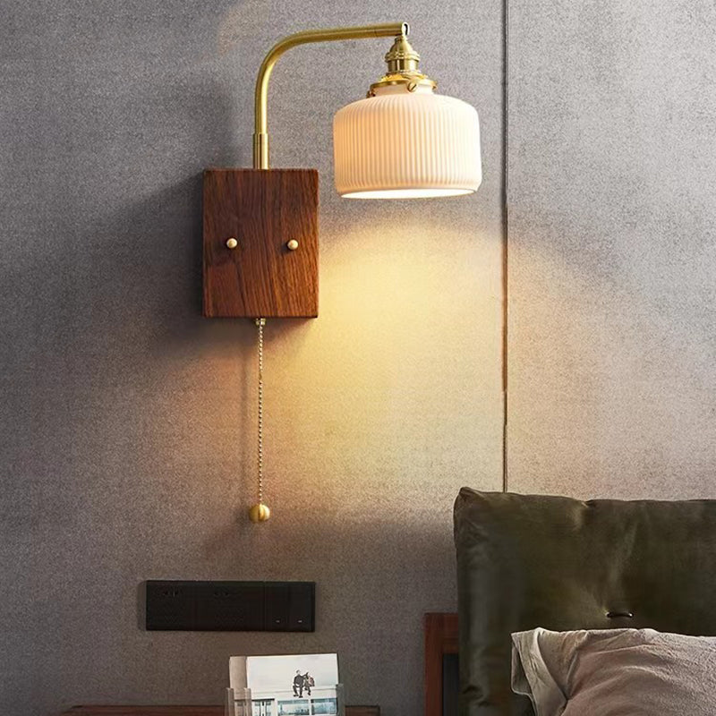 Traditional Vintage Round Cylinder Cone Trapezoidal Copper Ceramic 1-Light Wall Sconce Lamp For Bedroom