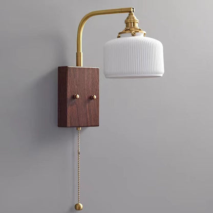 Traditional Vintage Round Cylinder Cone Trapezoidal Copper Ceramic 1-Light Wall Sconce Lamp For Bedroom