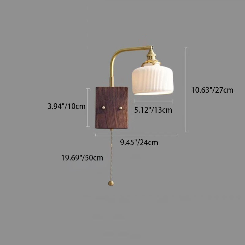 Traditional Vintage Round Cylinder Cone Trapezoidal Copper Ceramic 1-Light Wall Sconce Lamp For Bedroom