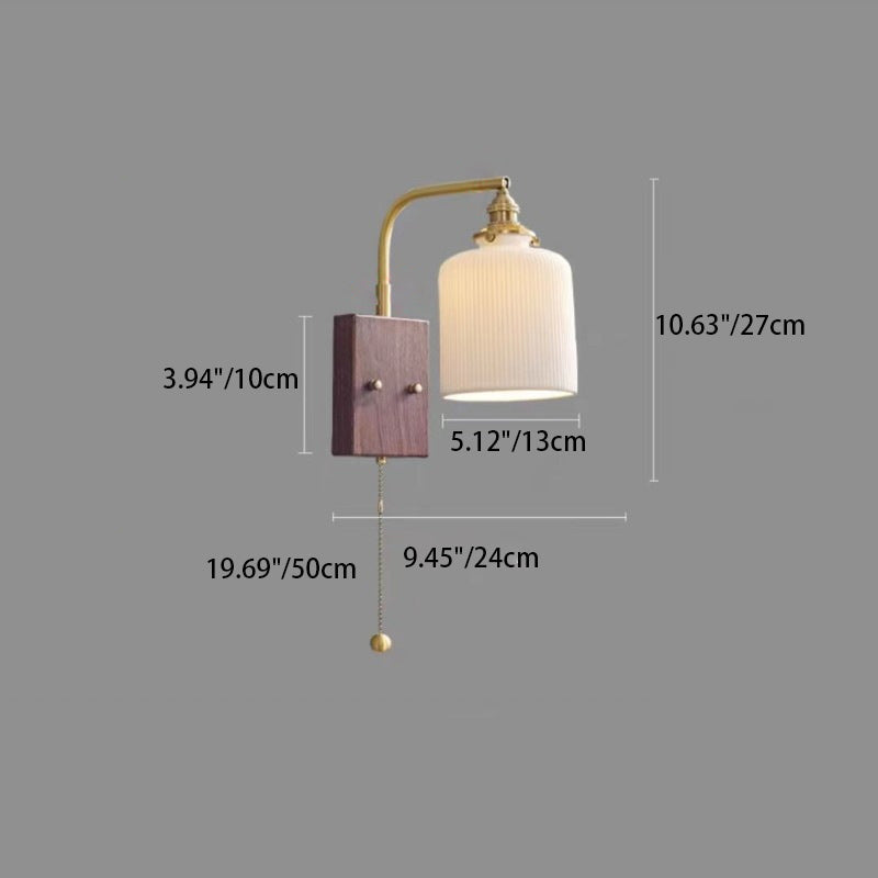 Traditional Vintage Round Cylinder Cone Trapezoidal Copper Ceramic 1-Light Wall Sconce Lamp For Bedroom