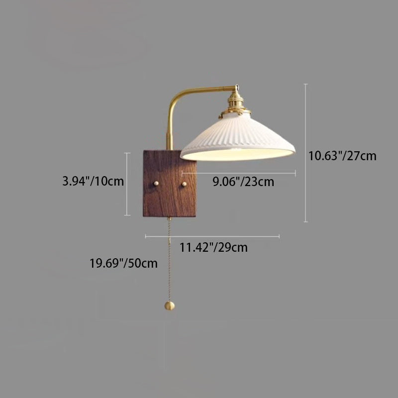Traditional Vintage Round Cylinder Cone Trapezoidal Copper Ceramic 1-Light Wall Sconce Lamp For Bedroom